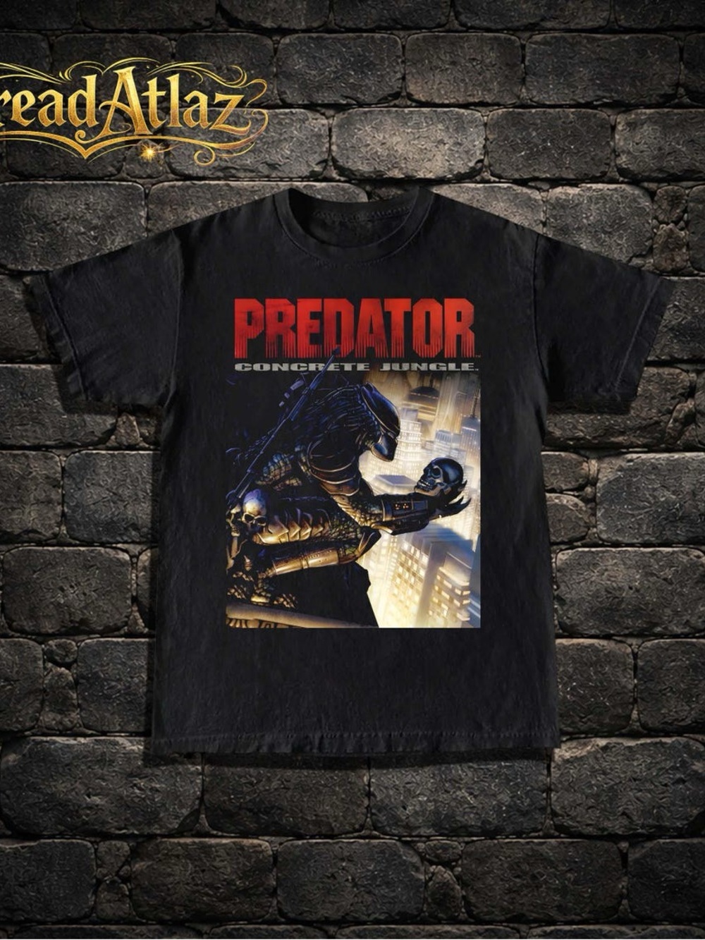 Gildan Black Predator Concrete Jungle Graphic Tee with Red Logo